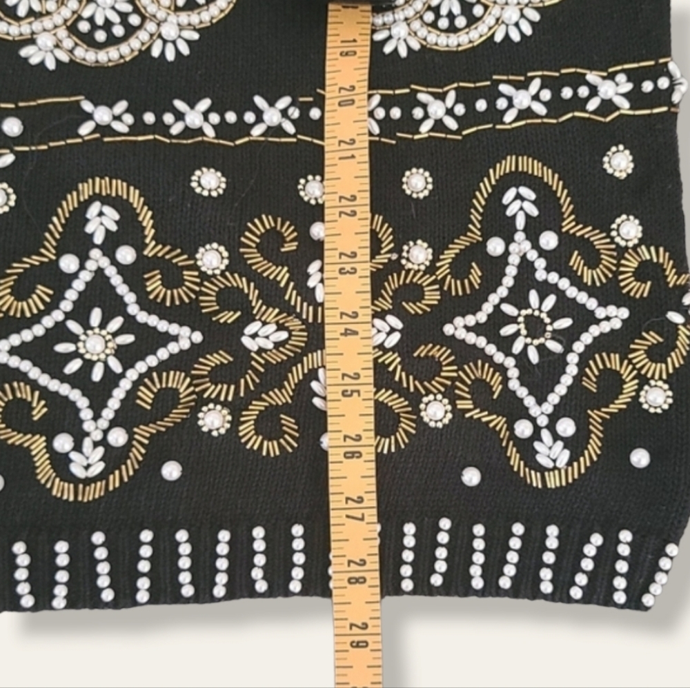 VINTAGE 1980s Margules Beaded Pearl Sweater S Oversized Holiday Christmas Glam - Picture 14 of 17